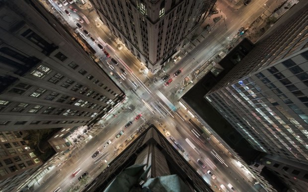 Rooftopping In Toronto...***EXCLUSIVE***  TORONTO, CANADA - OCT 2012: A slow exposure of the streets of Toronto, Canada.  WHATEVER you do  dont look down. Daring photographer Tom Ryaboi snaps the Toronto skyline from the top of skyscrapers. The 28-year-old is one of the pioneers of rooftopping, which sees members scale tall buildings to take pictures of the streets below. To achieve these breathtaking photographs, he often has to evade security guards, dogs - and even urban falcons defending their nests.  PHOTOGRAPH BY Tom Ryaboi/Barcroft Media  UK Office, London. T +44 845 370 2233 W www.barcroftmedia.com  USA Office, New York City. T +1 212 796 2458 W www.barcroftusa.com  Indian Office, Delhi. T +91 11 4053 2429 W www.barcroftindia.com